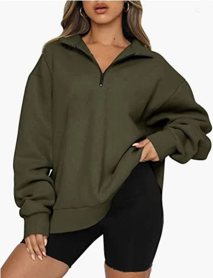 Women's zip turndown collar sweatshirt in various colours