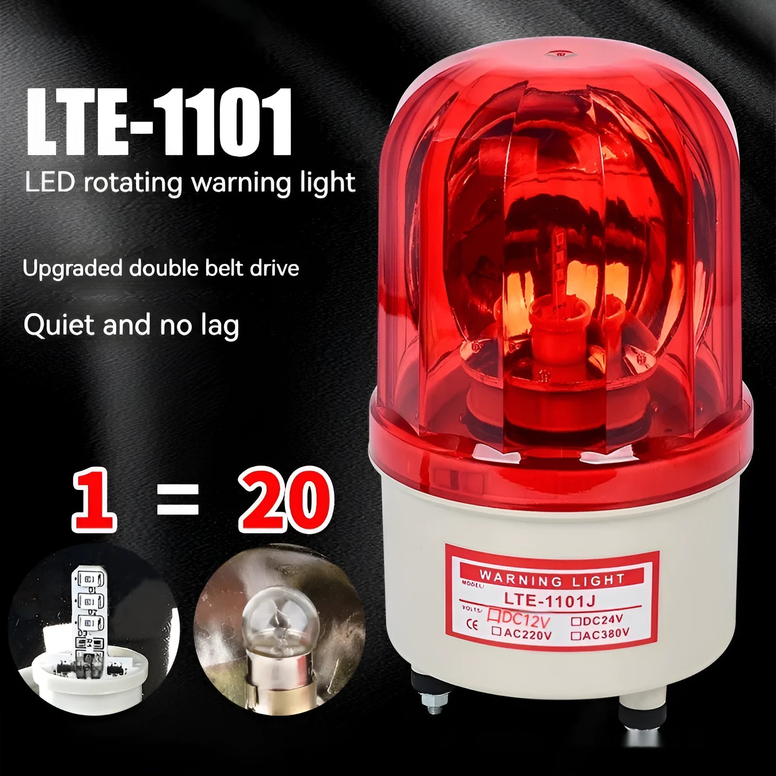 LTE-1101J red rotating warning light and siren unit with large magnetic base mount.