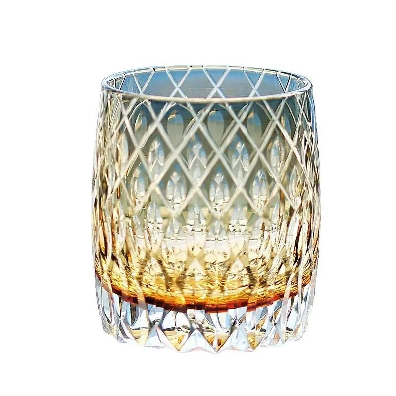 Japanese-style crystal whiskey glass with carved surface in grey thunder colour, 301-400ml capacity