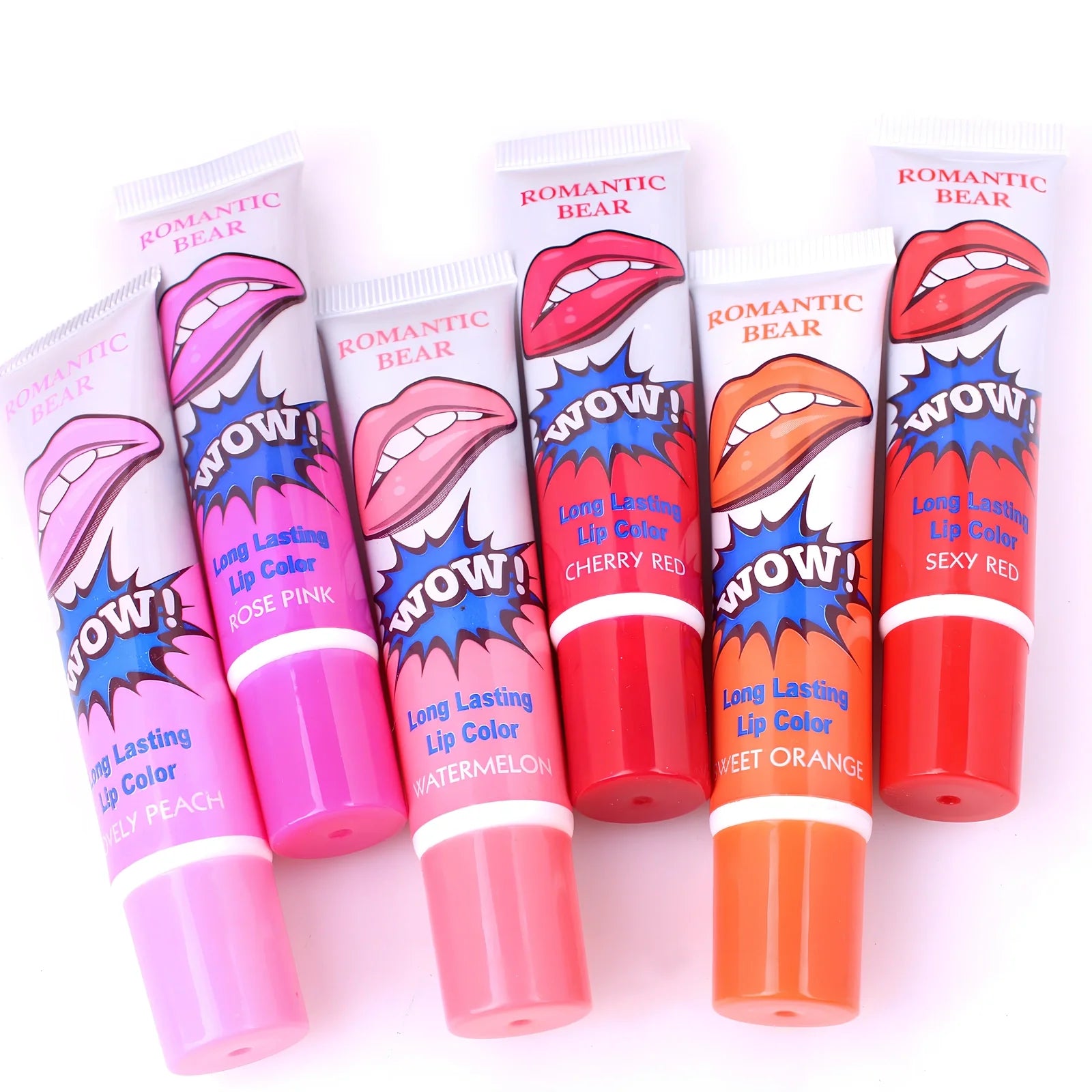 Six colour peel-off liquid lipstick set with applicator and waterproof mineral formula