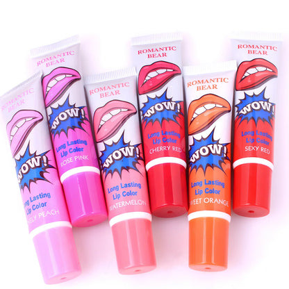 Six colour peel-off liquid lipstick set with applicator and waterproof mineral formula