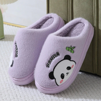 Cozy panda-themed slippers with thick, plush soles and a variety of vibrant color options