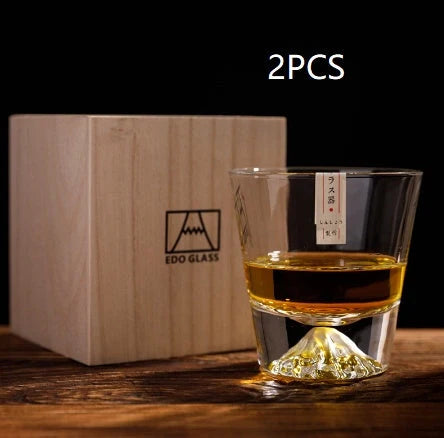 Japanese Mount Whiskey Glass in crystal glass with Mount Fuji design