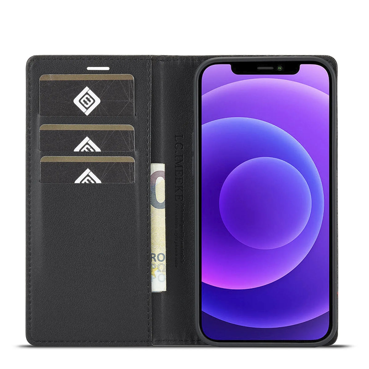 Leather carbon fiber magnetic flip phone case for iPhone 15 in horizontal colour, handmade PU TPU protective cover