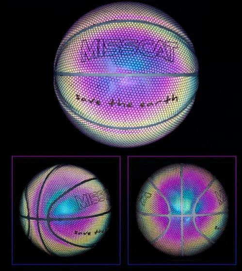 Glowing luminous fluorescent basketball with unique reflective effects for night games