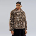 Leopard print women's coat with a buckle lapel and regular sleeves