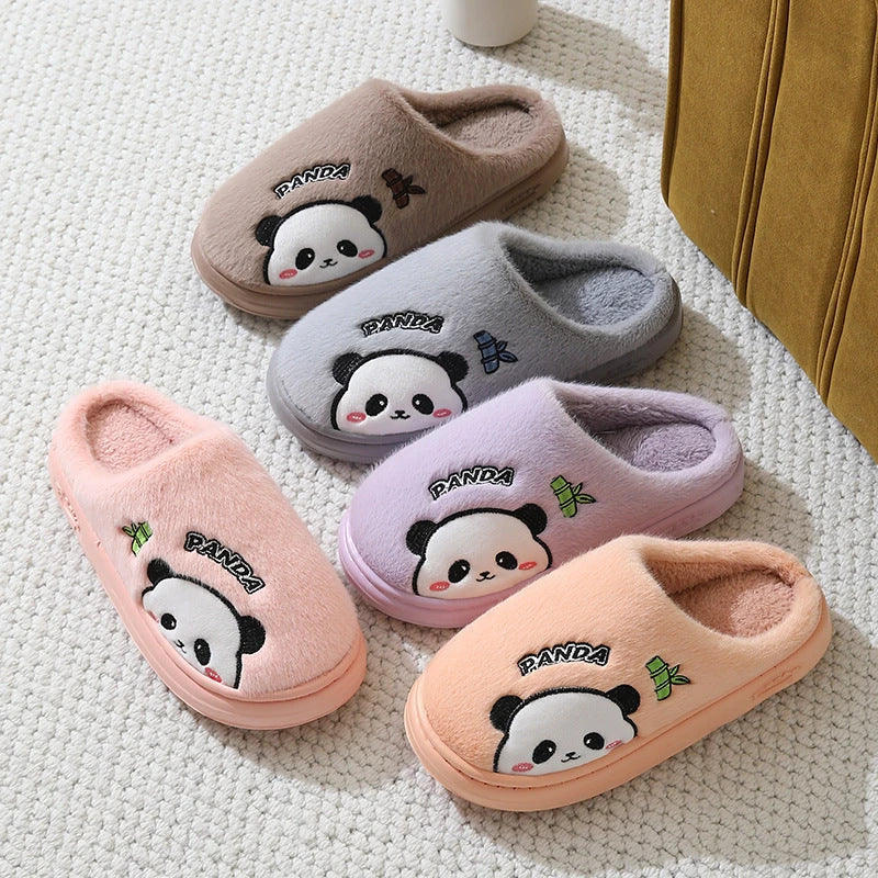 Cozy panda-themed slippers with thick, plush soles and a variety of vibrant color options