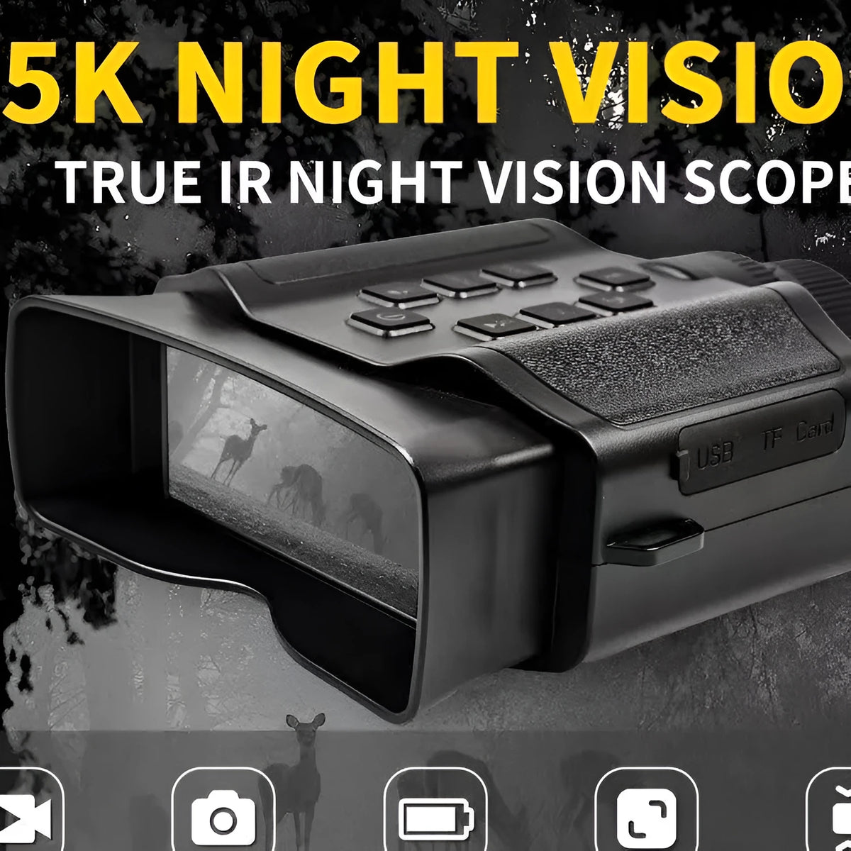 Z9 Standard infrared night vision binocular telescope with 8x magnification and 5K recording, black body