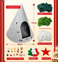Grey conical felt enclosed cat nest with Christmas handmade design measuring 50cm diameter