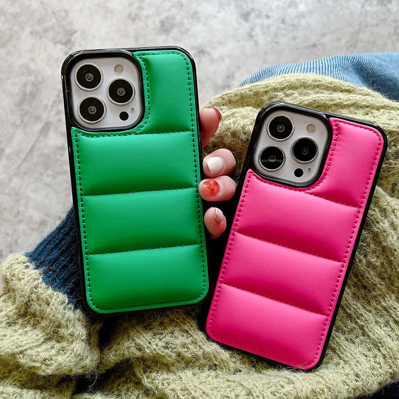 Candy Down Jacket Shape phone case for IPhone in solid colours.