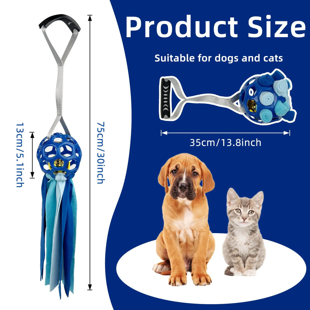Colourful hollow TPR ball pet toy with a bell inside for dogs and cats.