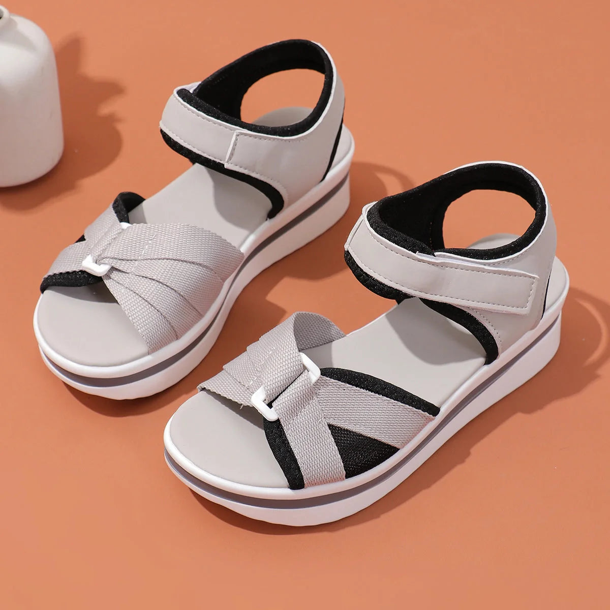 Women's summer mesh cross-strap sandals with Velcro design and thick sole in various colours