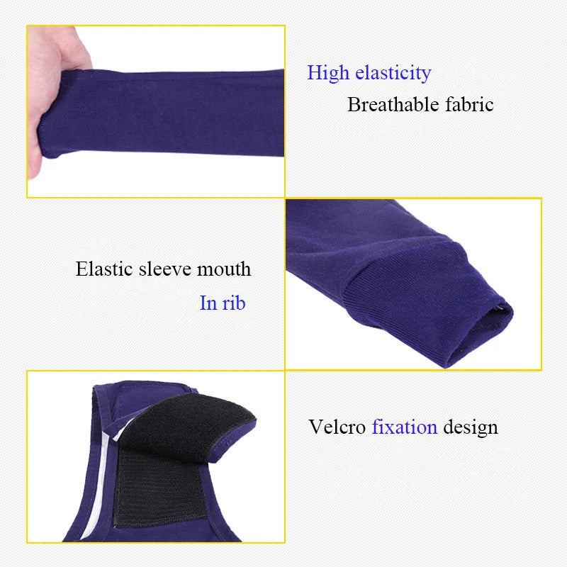 Dark blue anti-licking sleeve for dogs postoperative leg recovery