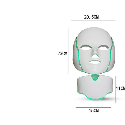 White plastic LED mask spectrometer for acne treatment with dimensions 24.5cm × 24.0cm × 17.0cm