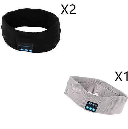 Black Bluetooth sports headband with integrated audio controls and 110mAh battery for workouts