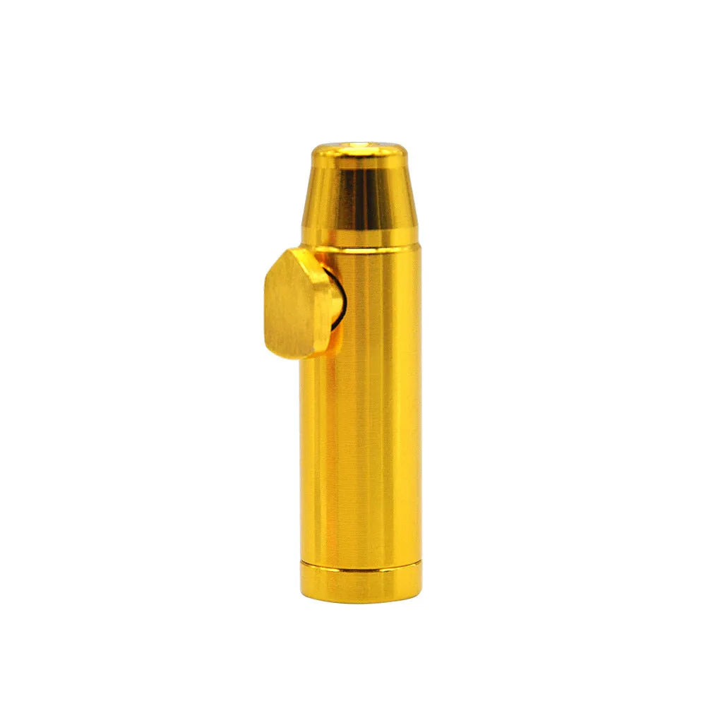 Aluminium alloy bullet snuff cigarette holder with flat head, shown in multiple colour options.