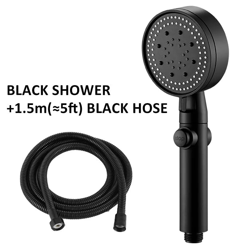 Portable shower head with 5-speed supercharged spray modes and 1.5 metre hose in modern minimalist design