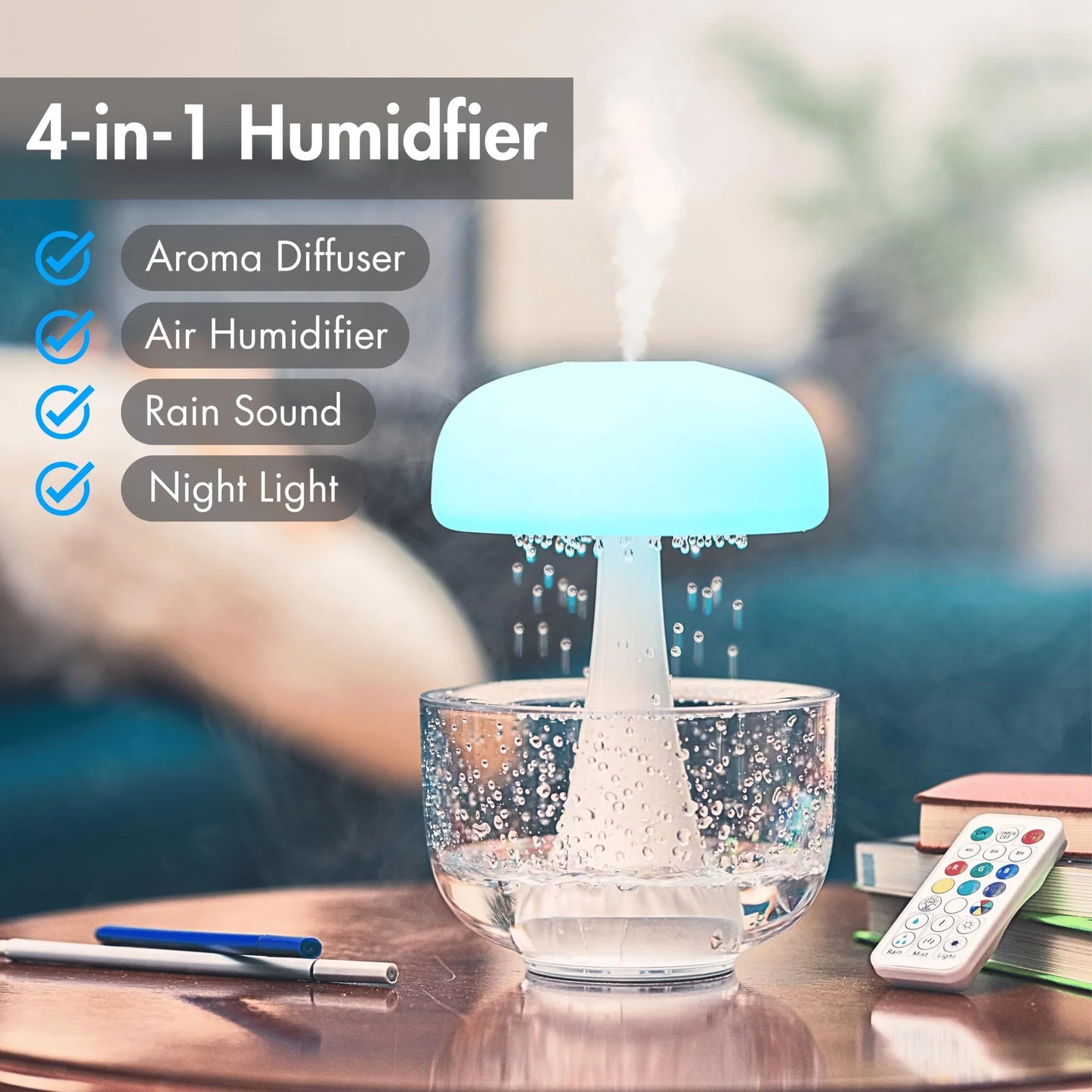 Premium mist humidifier with seven-color ambient lighting, cloud-inspired design, and ultrasonic atomization technology