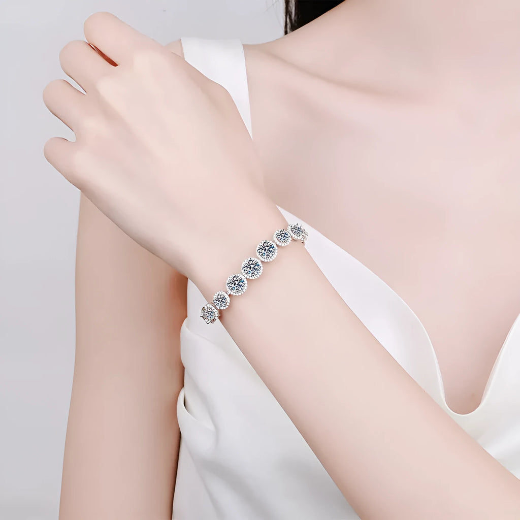 925 sterling silver full moissanite starry sky wave bracelet for women, geometric affordable luxury style