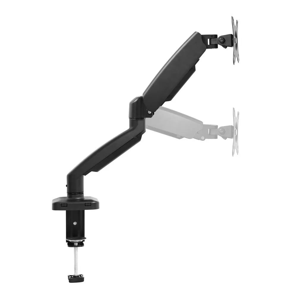 Black table-top rotating telescopic bracket holding an LCD computer monitor