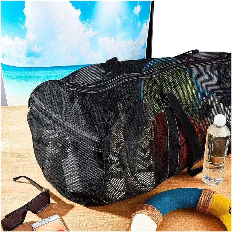 Large black polyester mesh diving luggage bag 50L 94x38x38cm