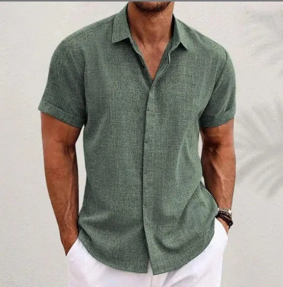 Light grey men's loose fit cardigan with lapel collar and long sleeves on a hanger.