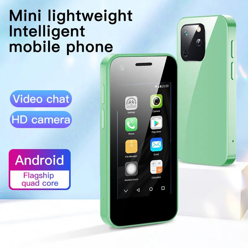 Ultra-compact Android smartphone with 2.5-inch screen shown in Phantom Night Black, Matcha Green, Girl Pink, and Pearl White.