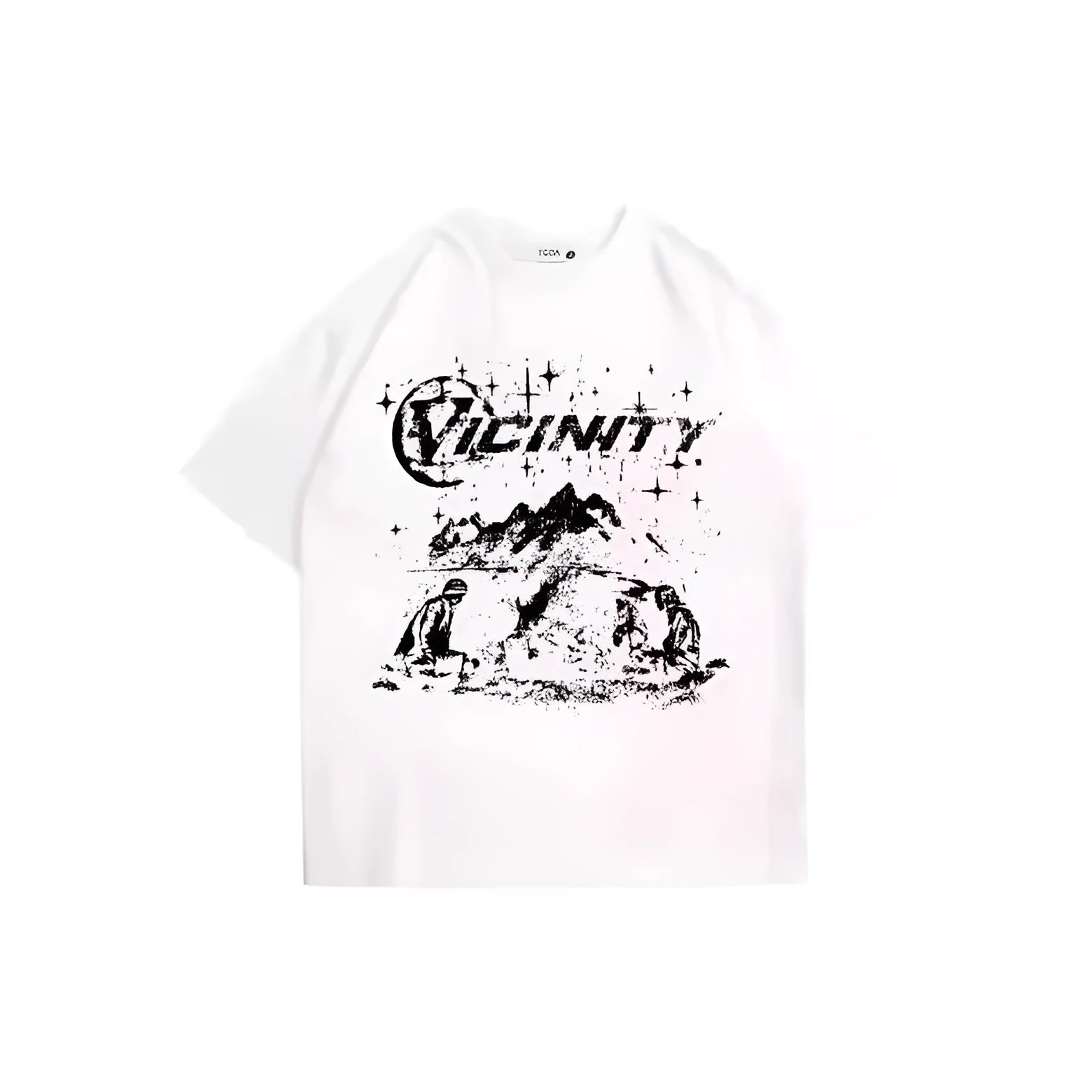 Men's grey hip hop graphic print t-shirt on a hanger, showing retro design.