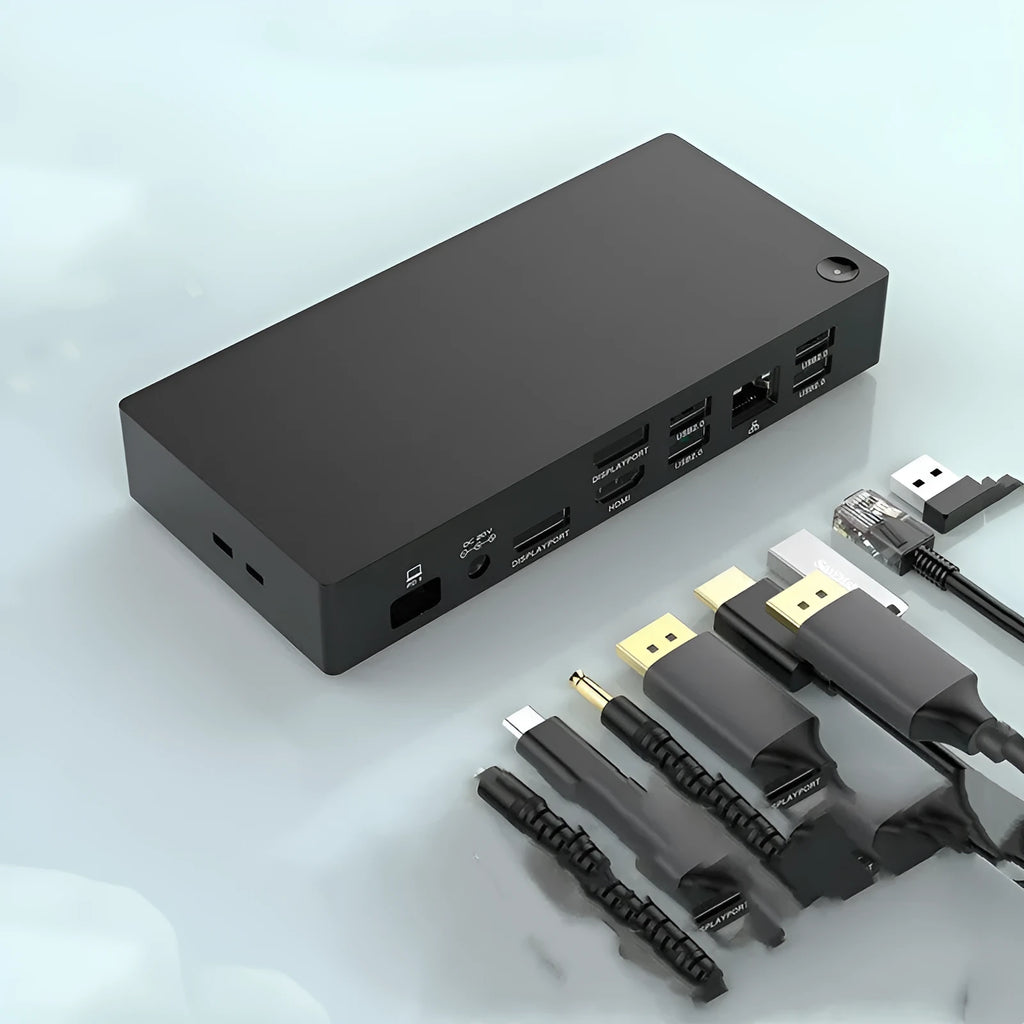 12-port Type-C docking station with 4K display support and external power adapter, 81.5cm cable, black