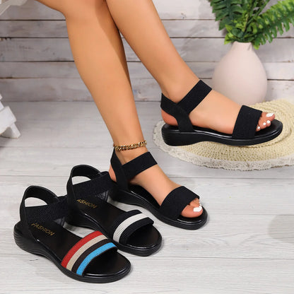 Women's colour-block elastic sandals with fish mouth design in various colours