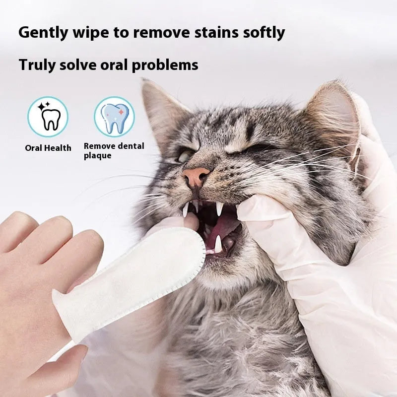 Pack of 50 white non-woven fabric pet teeth cleaning finger stalls or finger cots.