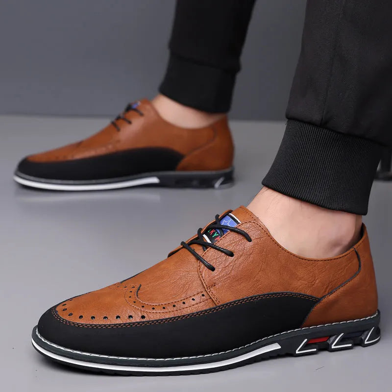 Men's casual leather shoes with stitching detail, leather toe cap, and rubber sole in multiple colour options