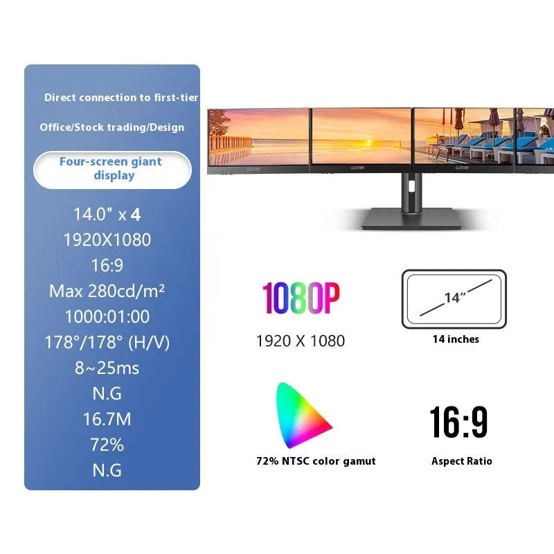 Black HD 14-inch dual screen IPS LCD office display with USB interface