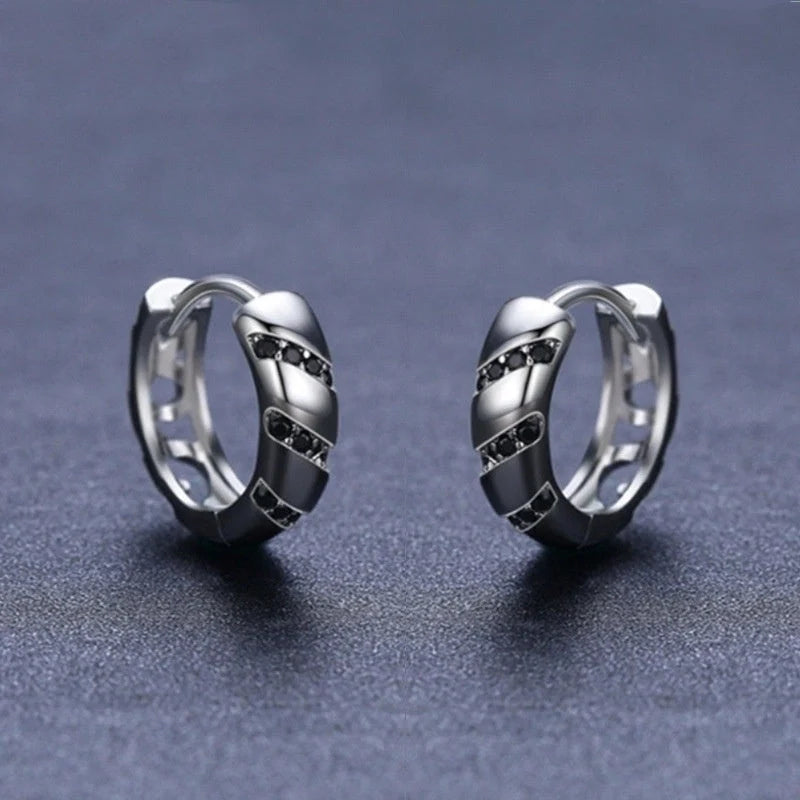 Retro women's round copper earrings in classic black, 2.5cm diameter