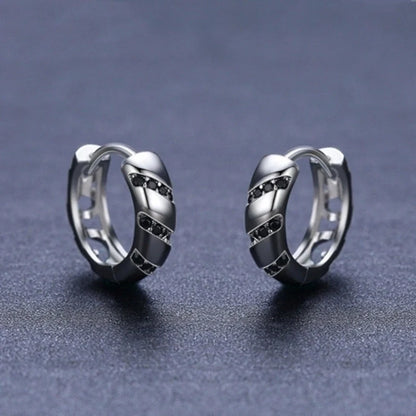 Retro women's round copper earrings in classic black, 2.5cm diameter