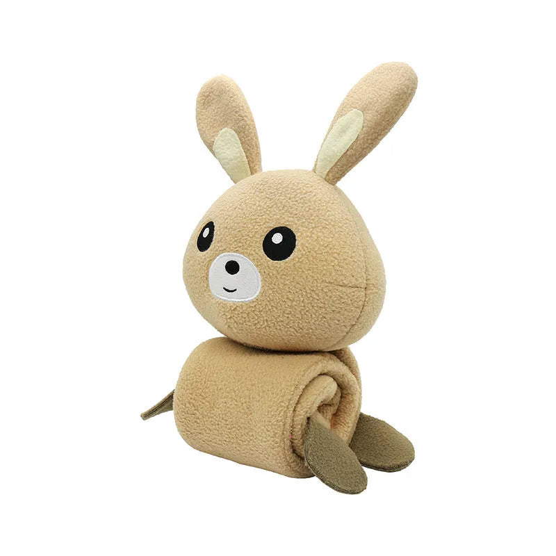 Plush fleece rabbit dog training toy with food compartments and squeaker, measuring 650mm in length