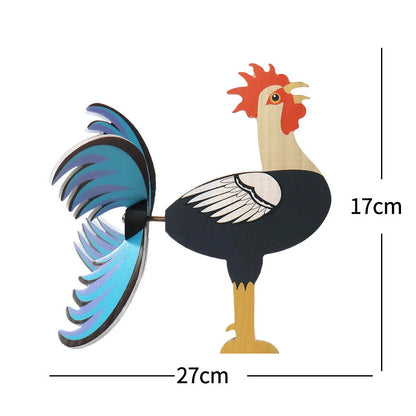 Handmade rooster windmill garden statue with vivid colours, waterproof for outdoor use