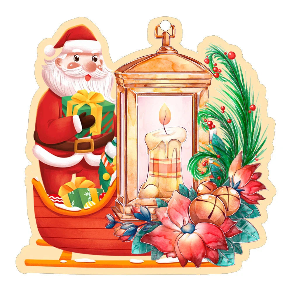 A charming acrylic car-shaped ornament with vibrant colors and a reflective finish, perfect for Christmas decor.