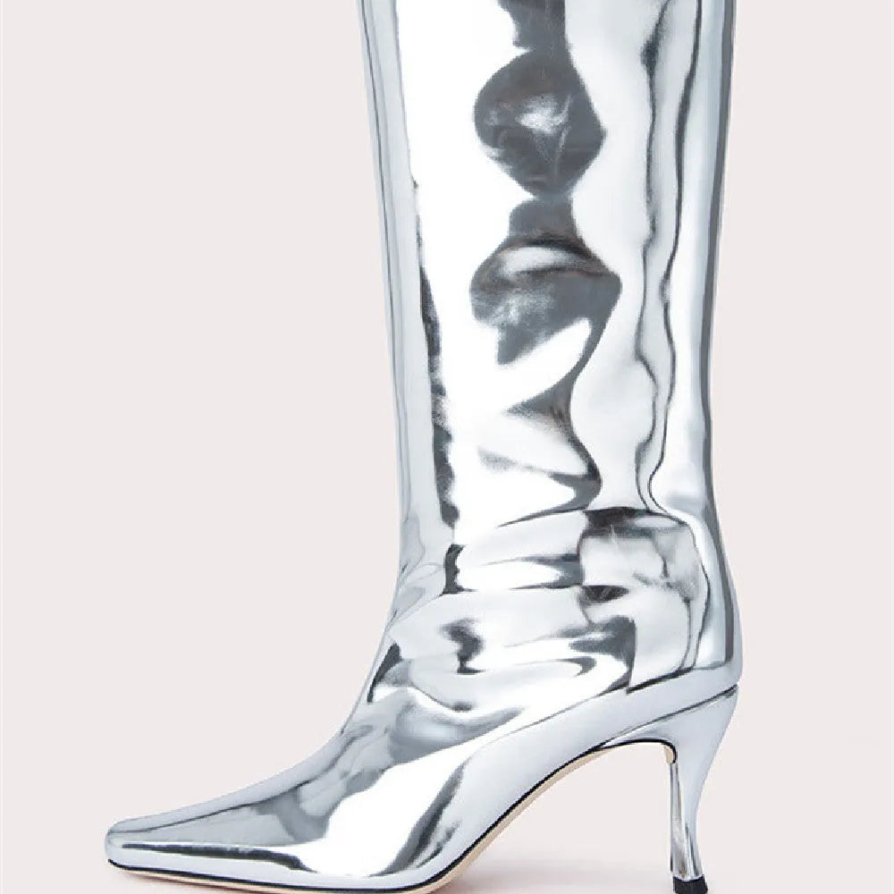 Women's square toe cowboy boots in microfiber available in black, grey, red, brown, silver, apricot and snake pattern