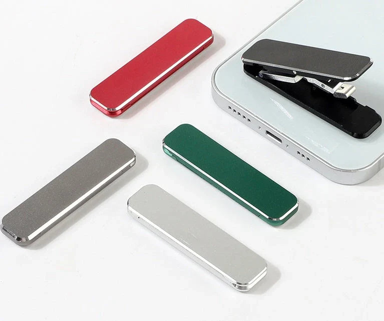 Portable aluminium alloy universal phone holder with folding design for hands-free use