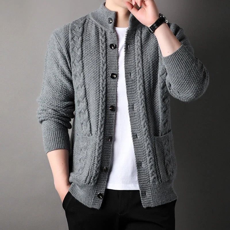 Men's jacquard loose-fitting cardigan with pockets in various colours