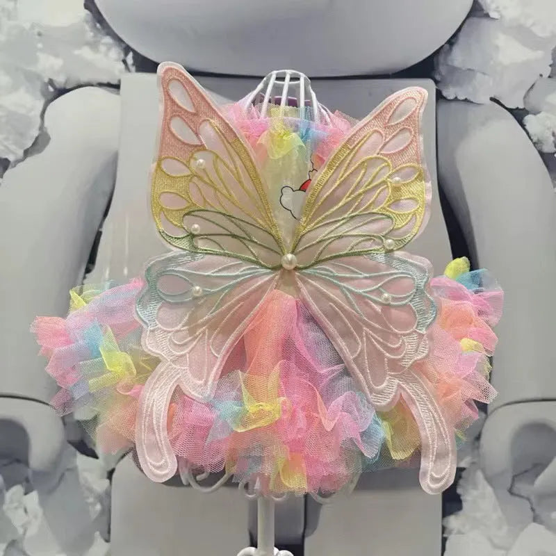 Girls fashion butterfly wings dog dress in polar fleece with colourful wing skirt for small dogs