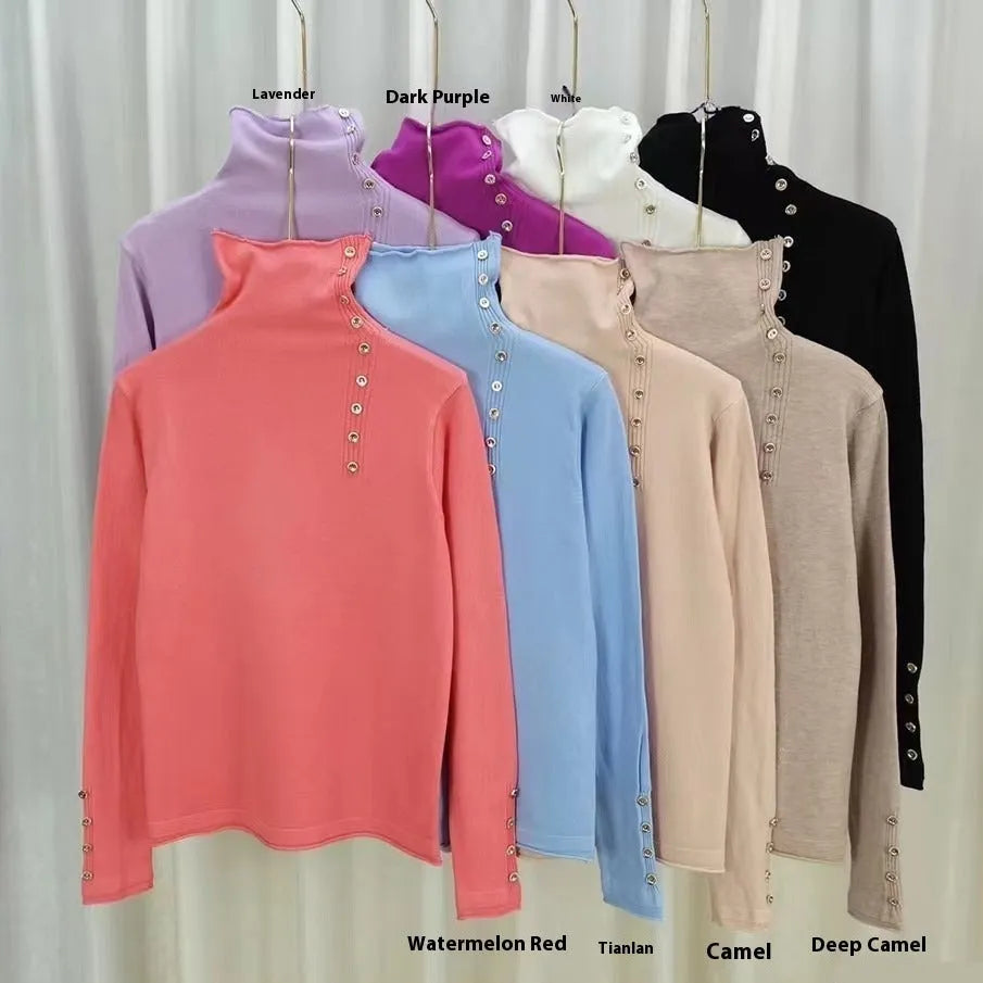 A slim fit, short-length knitted pullover shirt in a choice of eight colours on a model.