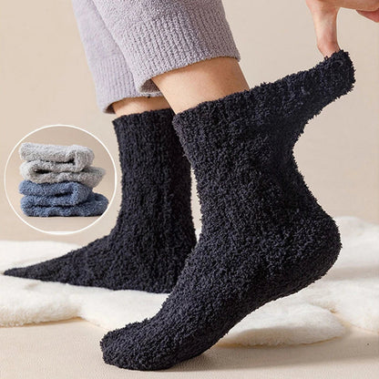 Cozy coral fleece socks in various colors, featuring soft velvet material and anti-slip design for comfort and warmth.