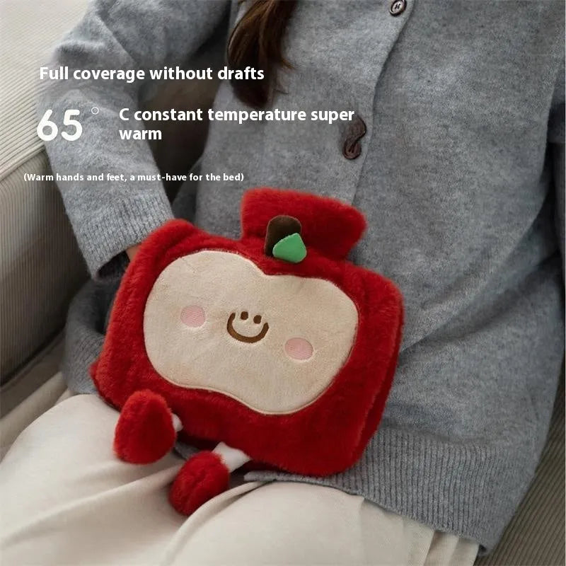 Large cute face hot water injection bag 2000ml in Apple Red colour with cartoon design