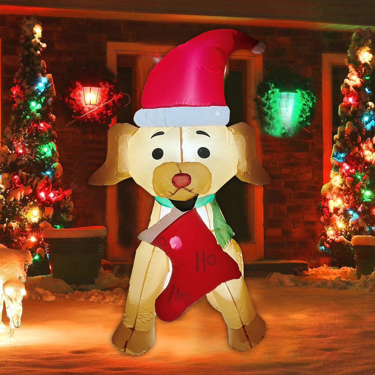 Inflatable Santa Bear Christmas Decoration with LED Lights, Festive Outdoor Holiday Display