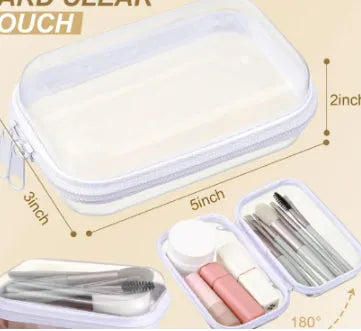 Transparent PET plastic zipper pencil case cube shape storage bag on white background