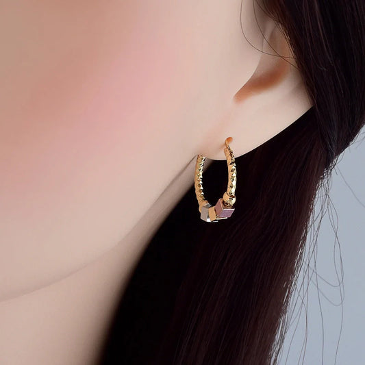 Hollow rosette earrings with gold contrast hoops, geometric copper jewellery