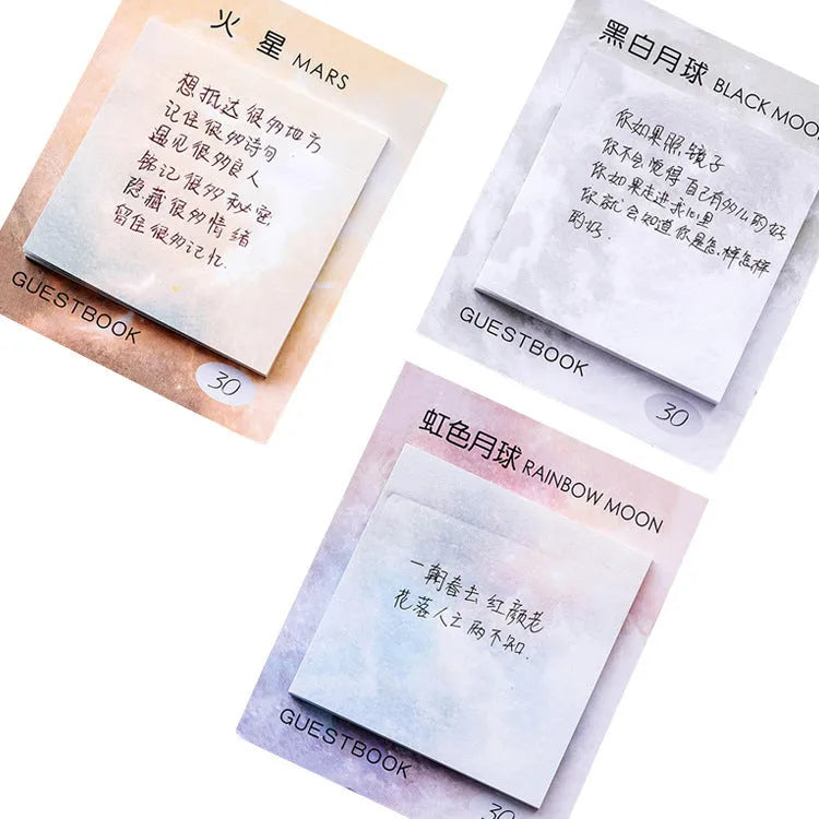 Square 7.3cm planet sticky notes notepad with oil painting designs of Earth, Mars, and Mercury