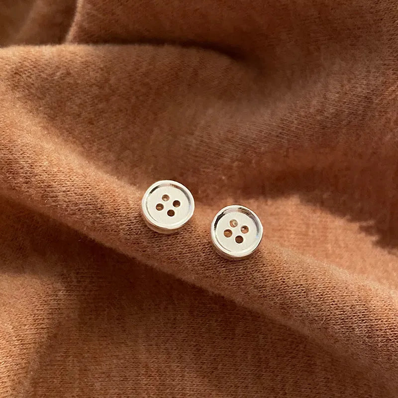 Geometric gold plated silver needle button stud earrings for women simple compact Japan Korea style